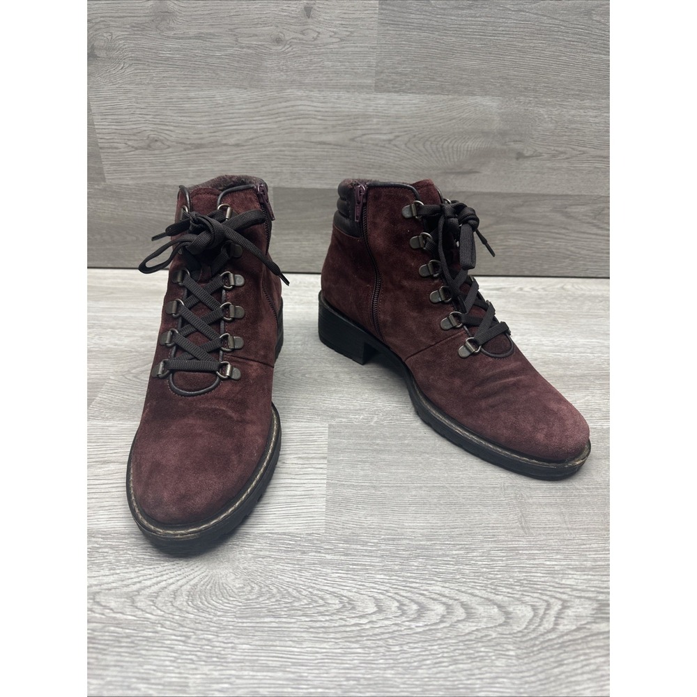Gabor Boots Womens 6.5 Ankle Booties Heels Lace Up Zipper 160630 Burgundy Suede